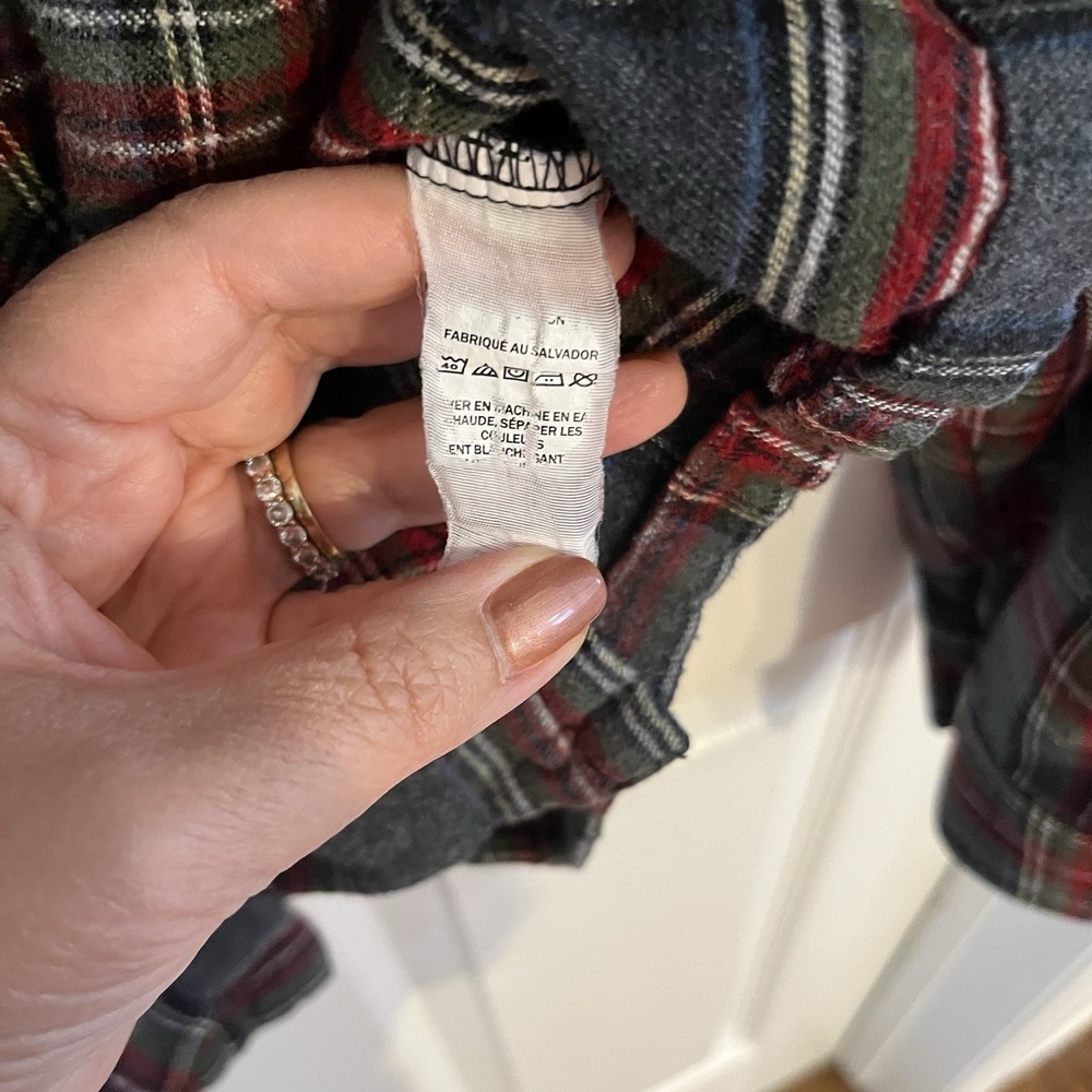 LL Bean Scotch Plaid Flannel‎ Pajama Top M Regular Gray Red Cotton Sleep Shirt - Picture 5 of 8
